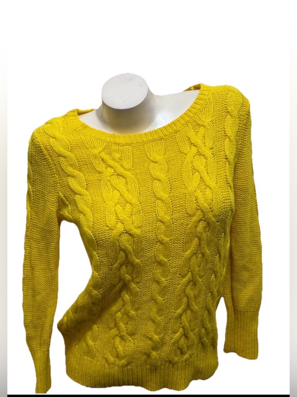 LOFT Bright Yellow Cable-Knit Crew Sweater